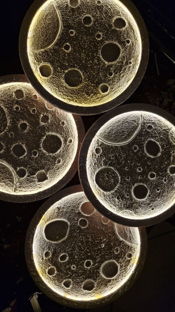 Finished glowing moon artworks displayed together