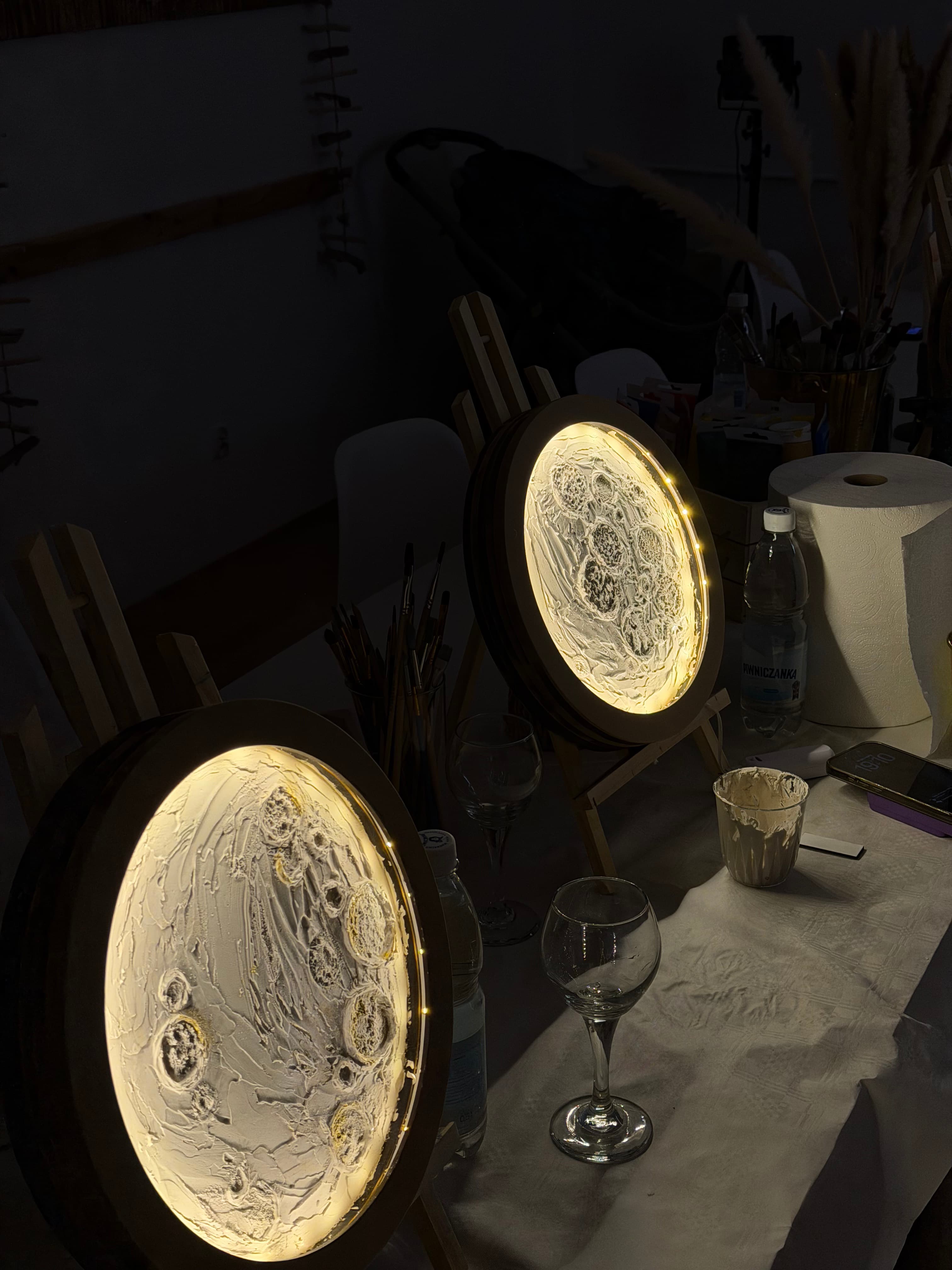 Close-up of moon artwork texture and craters